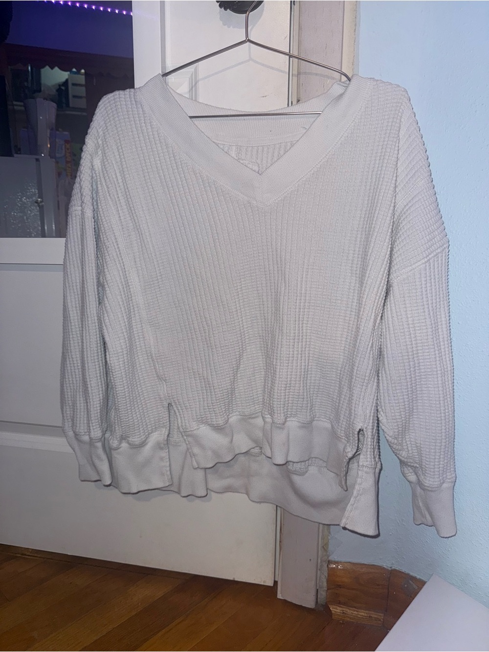 American Eagle Off-The-Shoulder Waffle Sweatshirt